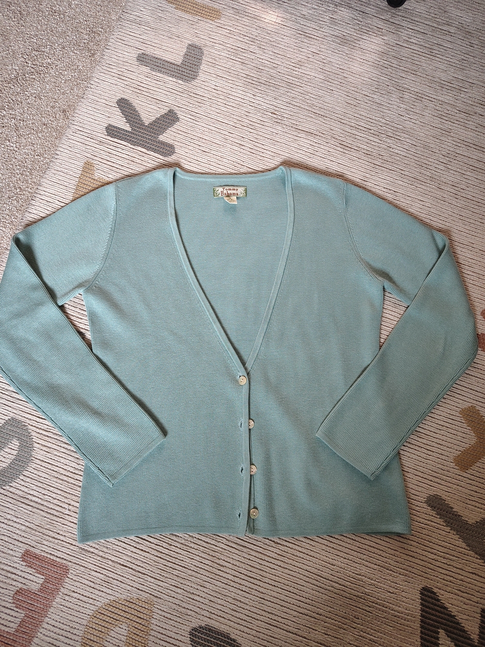 Tommy Bahama Seafoam Mint Green Silk Cotton V-Neck Cardigan S (4/6) Preppy